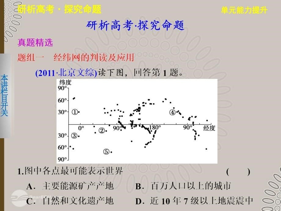 2013届高考地理一轮复习 第一单元 地球与地图 单元能力提升课件 鲁教版必修1_第5页