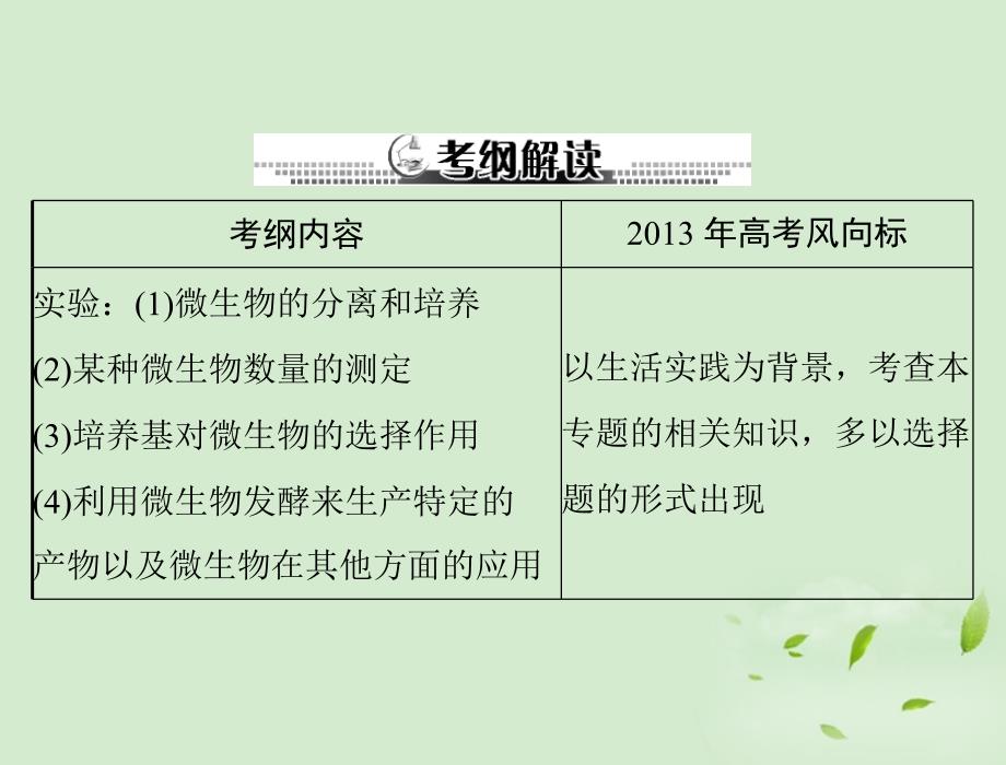 2013年高考生物复习 专题1、2 传统发酵技术的应用、微生物的培养与应用课件 选修1_第2页