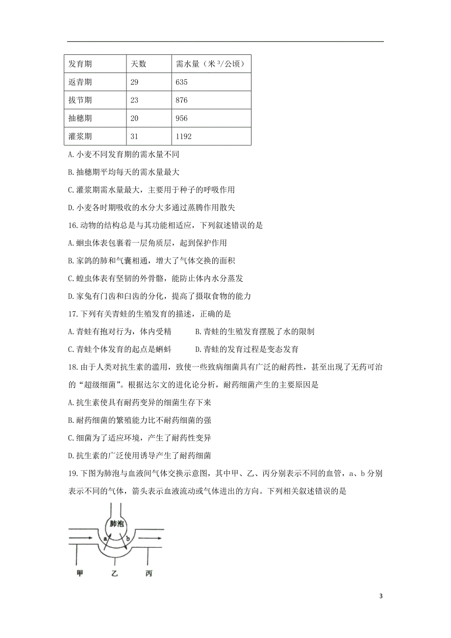 山东省日照市2018年中考生物真题试题（无答案）_第3页