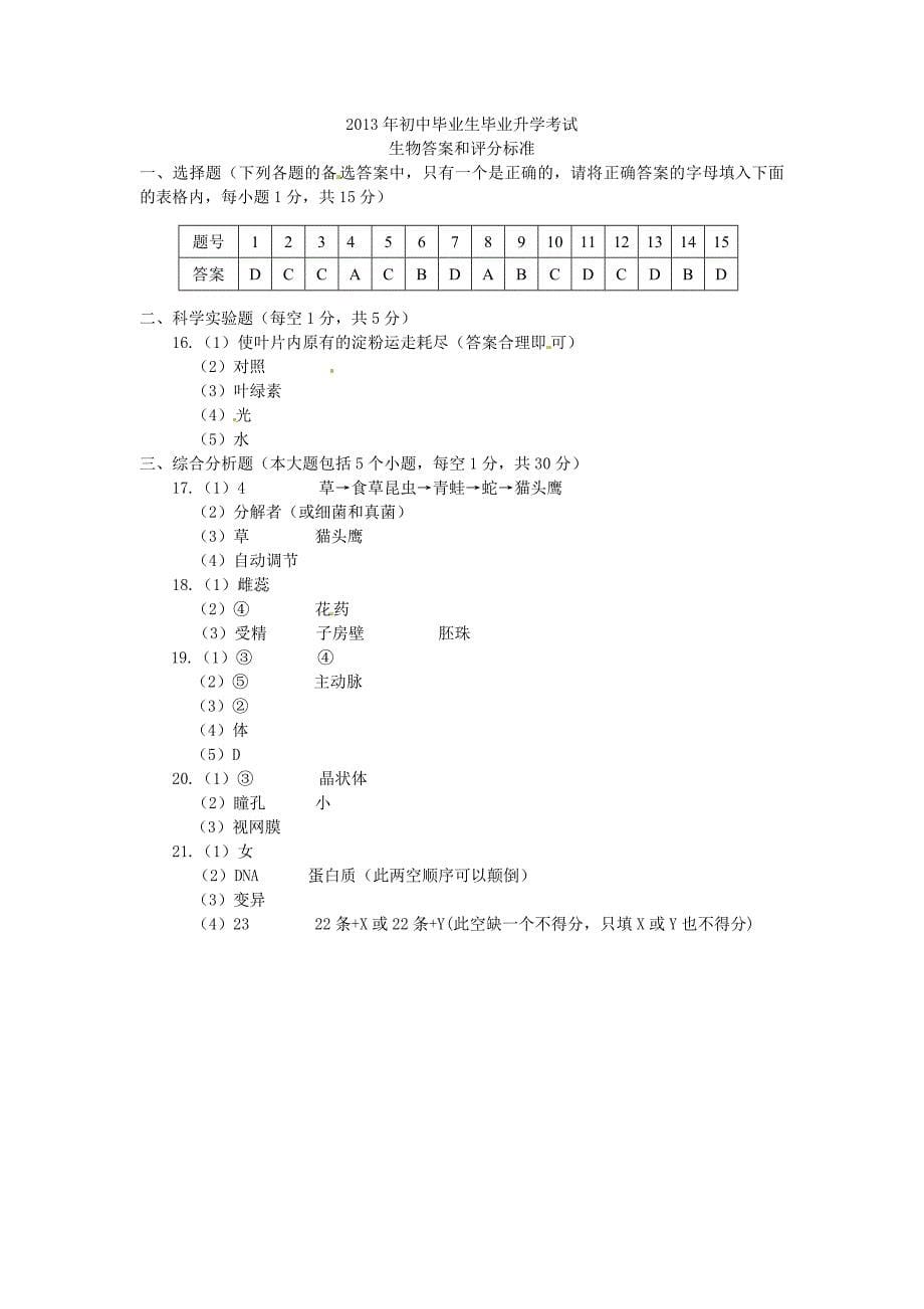 辽宁省营口市2013年中考生物真题试题_第5页