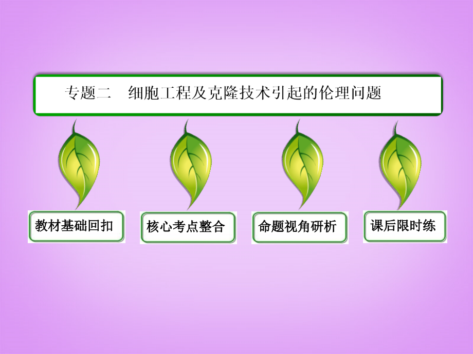 2014届高考生物一轮复习 （基础回扣+考点整合+命题研析+课内外训练） 专题二 细胞工程及克隆技术引起的伦理问题课件（含详解）新人教版选修3_第2页