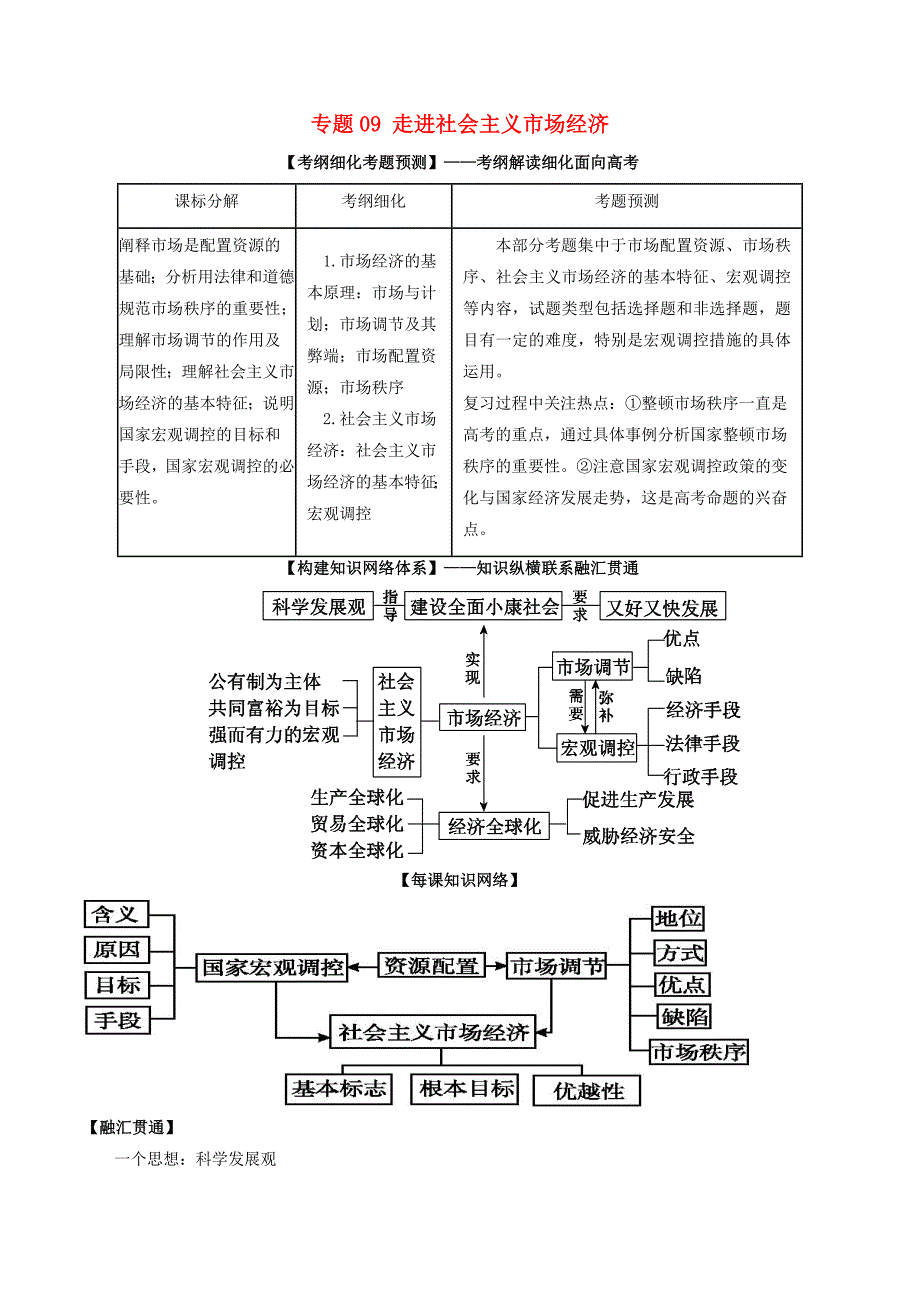 2018年高考政治一轮复习专题09走进社会主义市抄济讲含解析新人教版必修_第1页