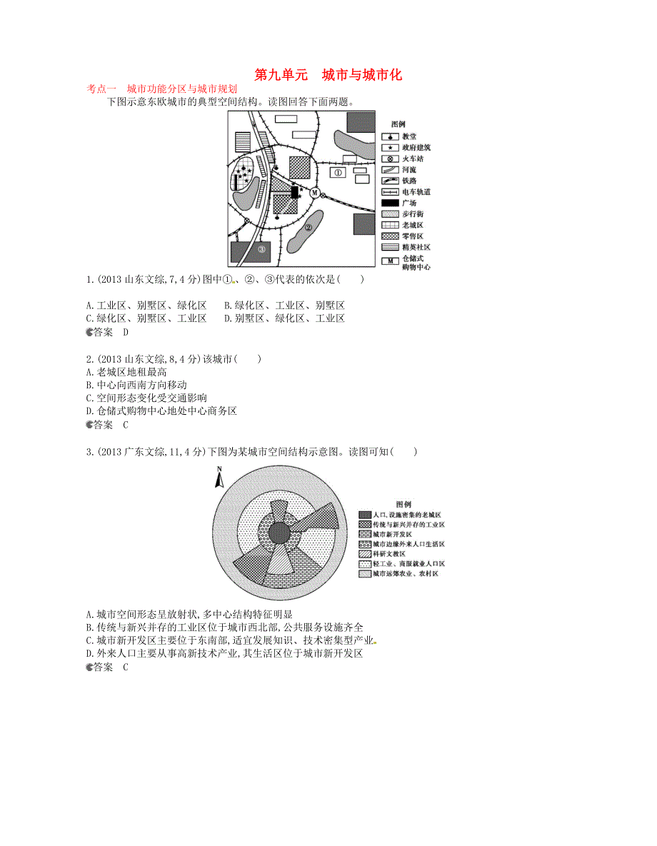 （新课标专用）2014全国高考地理 试题分类汇编 第九单元 城市与城市化_第1页