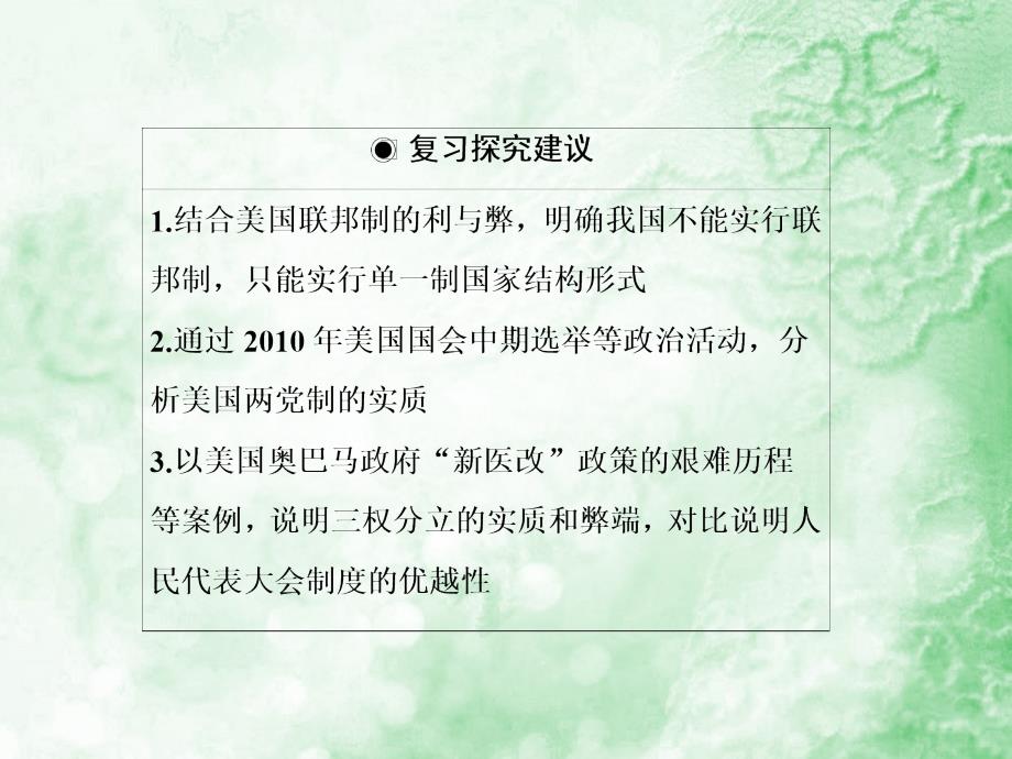 2013高考政治总复习 专题三 联邦制、两党制、三权分立：以美国为例课件 新人教版选修3_第3页