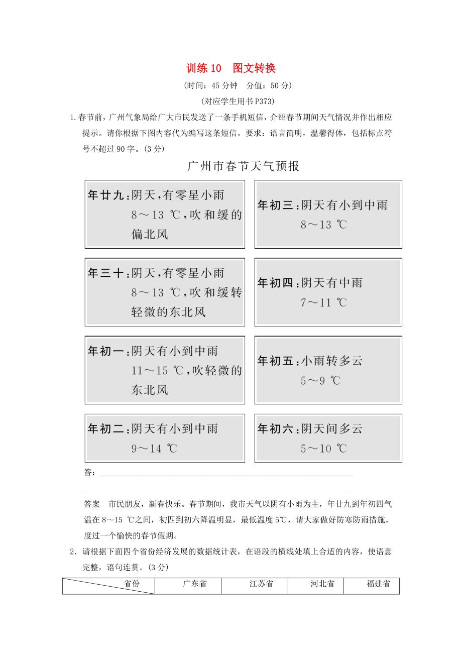 （辽宁专用）2014高考语文一轮复习 限时训练10图文转换 新人教版_第1页