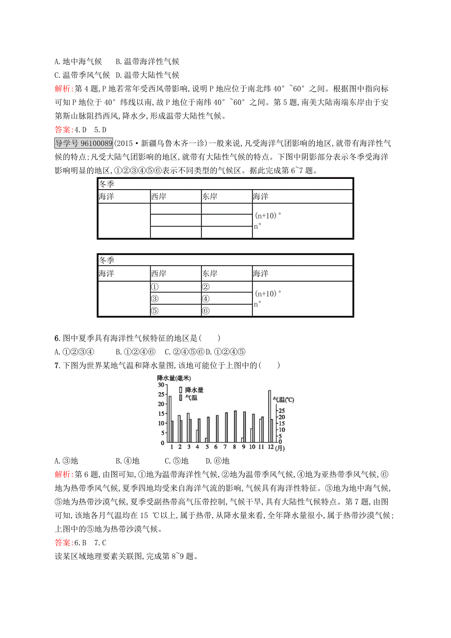 高中地理 第三章 地理环境的整体性和区域差异 3.1 气候及其在地理环境中的作用练习 中图版必修1_第2页