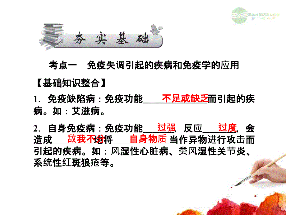 2013高考生物第一轮总复习 2.51免疫调节(2)过敏、免疫系统的监控和清除功能、免疫学的应用课件 浙科版必修3_第2页