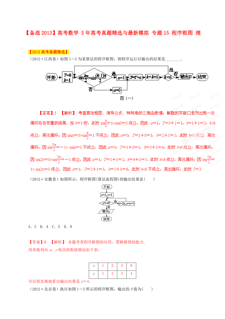 高考数学 5年高考真题精选与最新模拟 专题15 程序框图 理_第1页