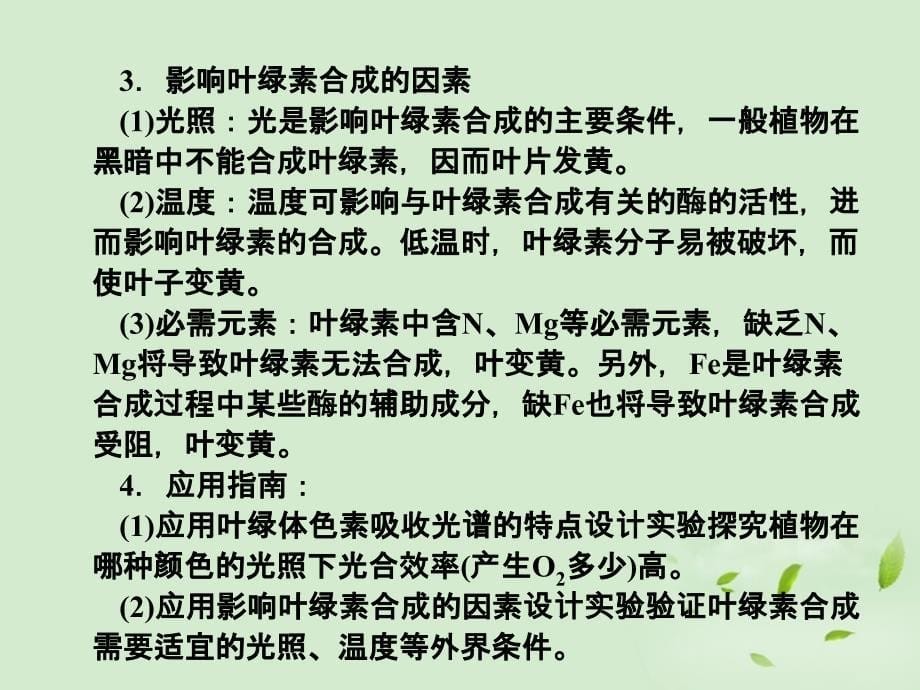 2013高考生物第一轮复习知识拓展 4.17能量之源—光与光合作用(1)(捕获光能的色素及其结构)课件 新人教版必修1_第5页