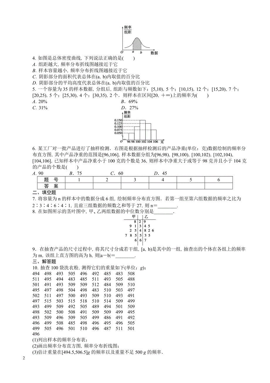 高中数学必修3同步练习第二章 统计 2.2.1_第2页