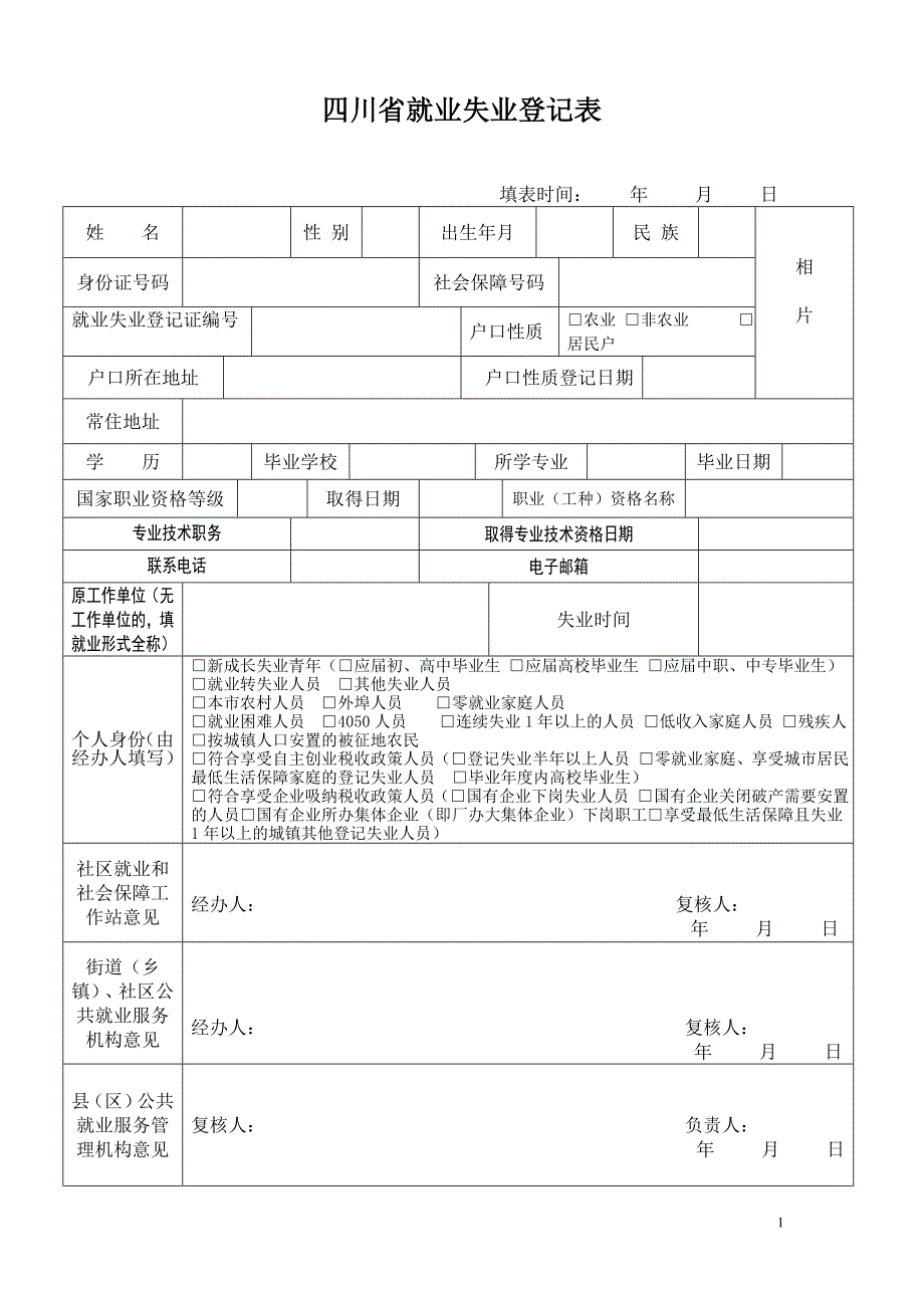 武胜县四川省就业失业登记失业登记表_第1页