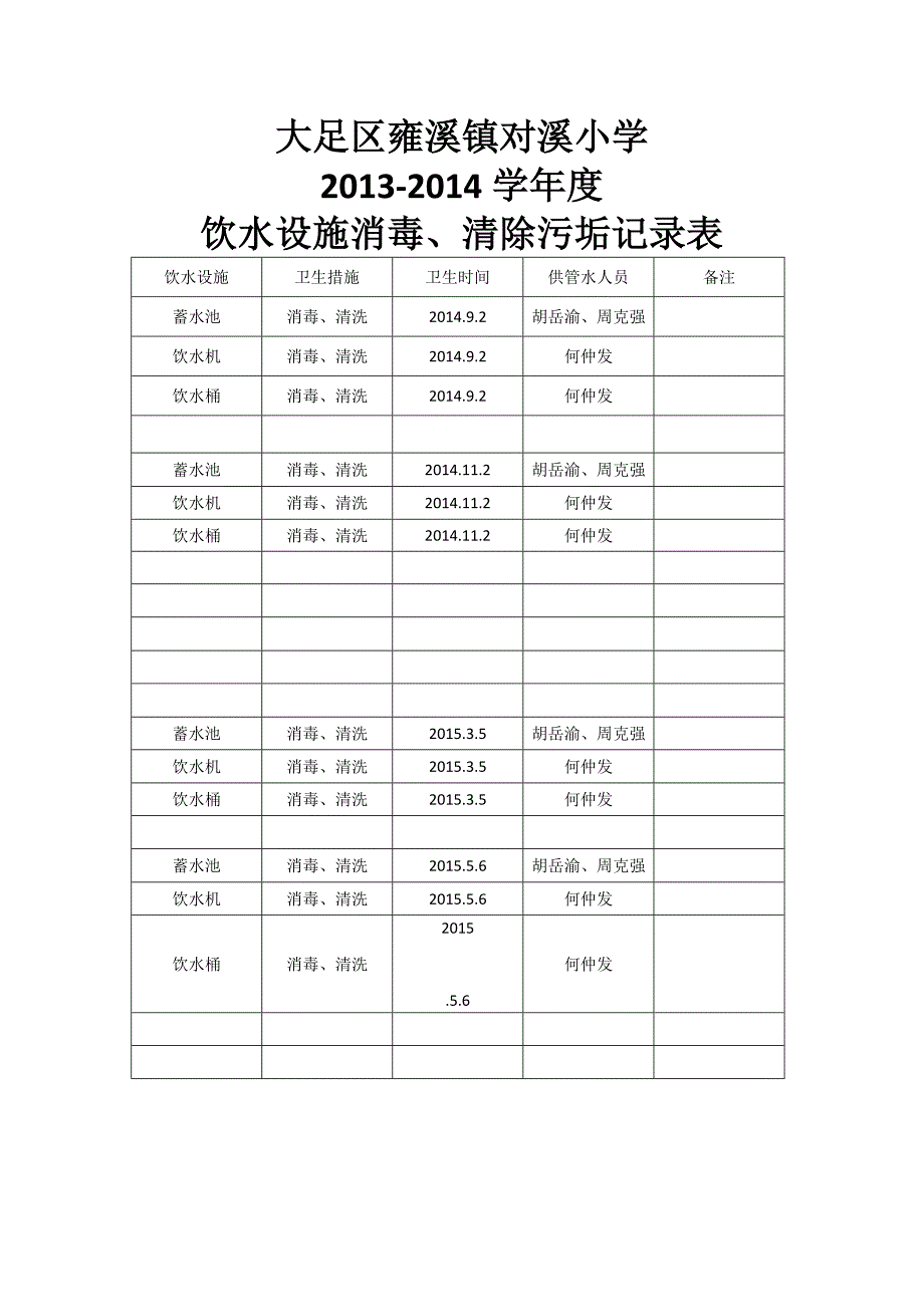 饮水设施消毒记录表_第1页