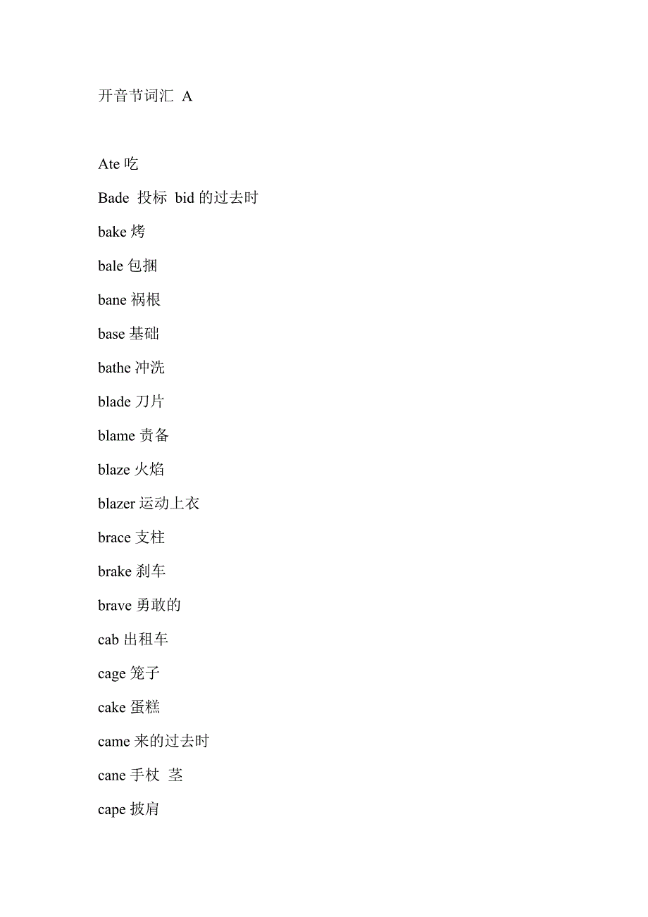 开音节词汇 a_第1页