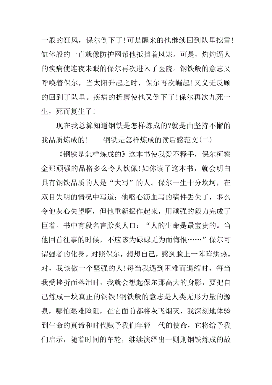 钢铁是怎样炼成的读后感范文400字【精选】_第2页