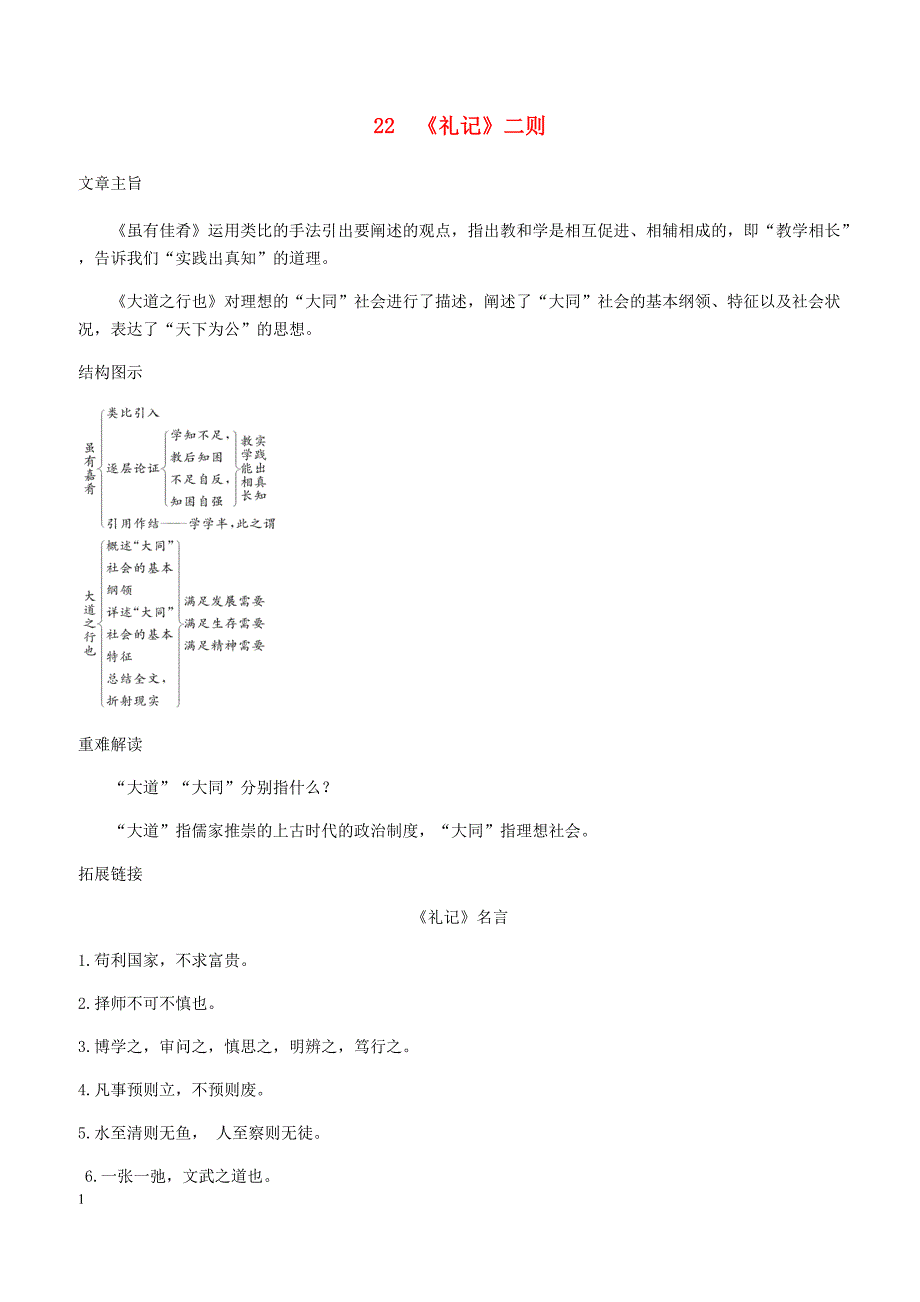 2019春八年级语文下册第六单元22礼记二则同步试题新人教版_第1页