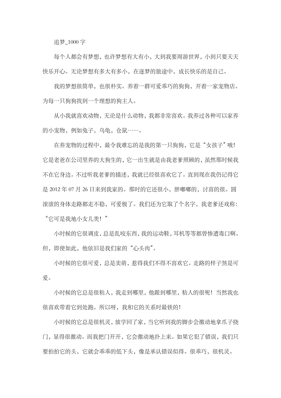 高中作文 叙事 追梦_1000字_第1页