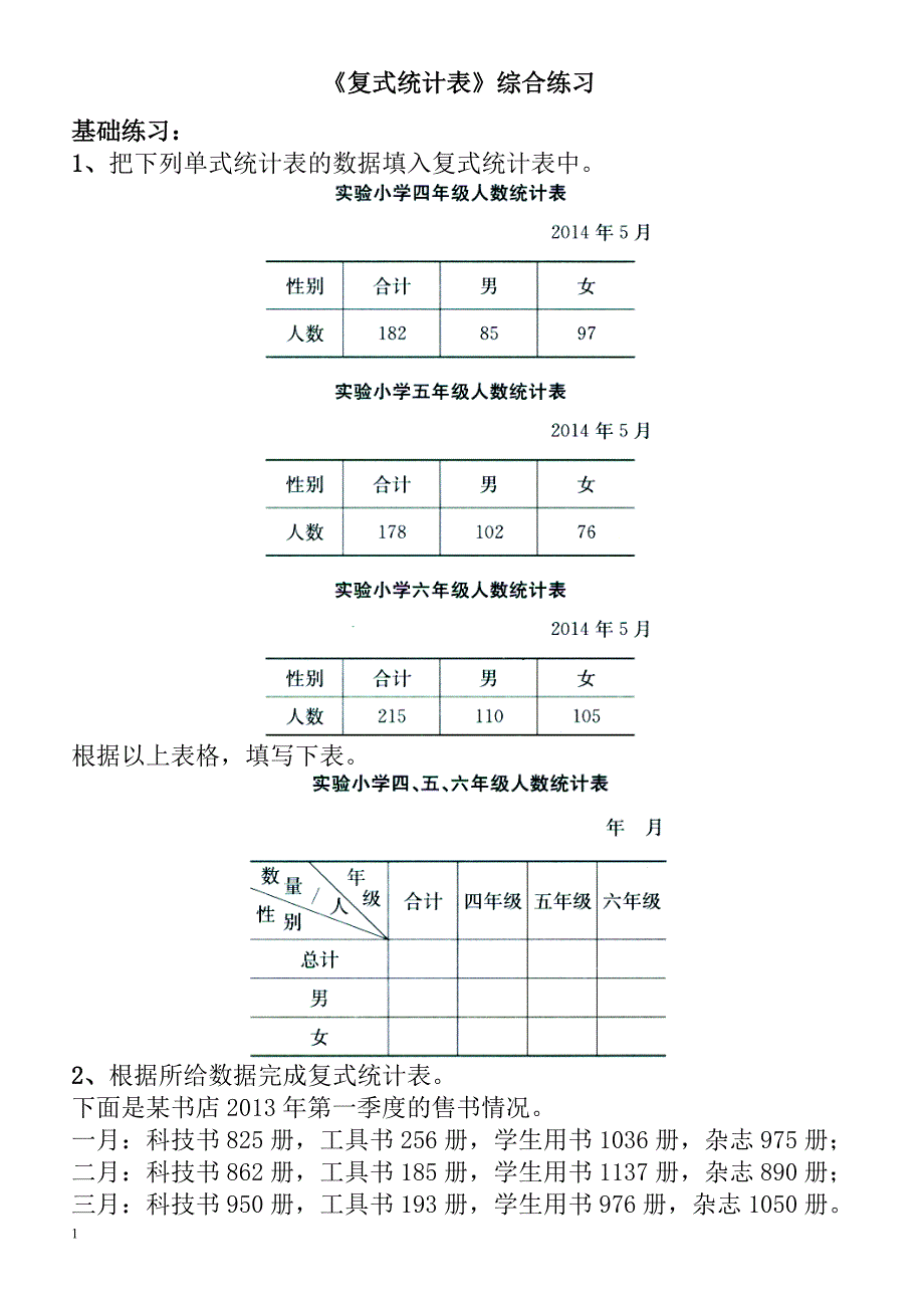 人教版数学三年级下第三单元《复式统计表》word综合练习_第1页