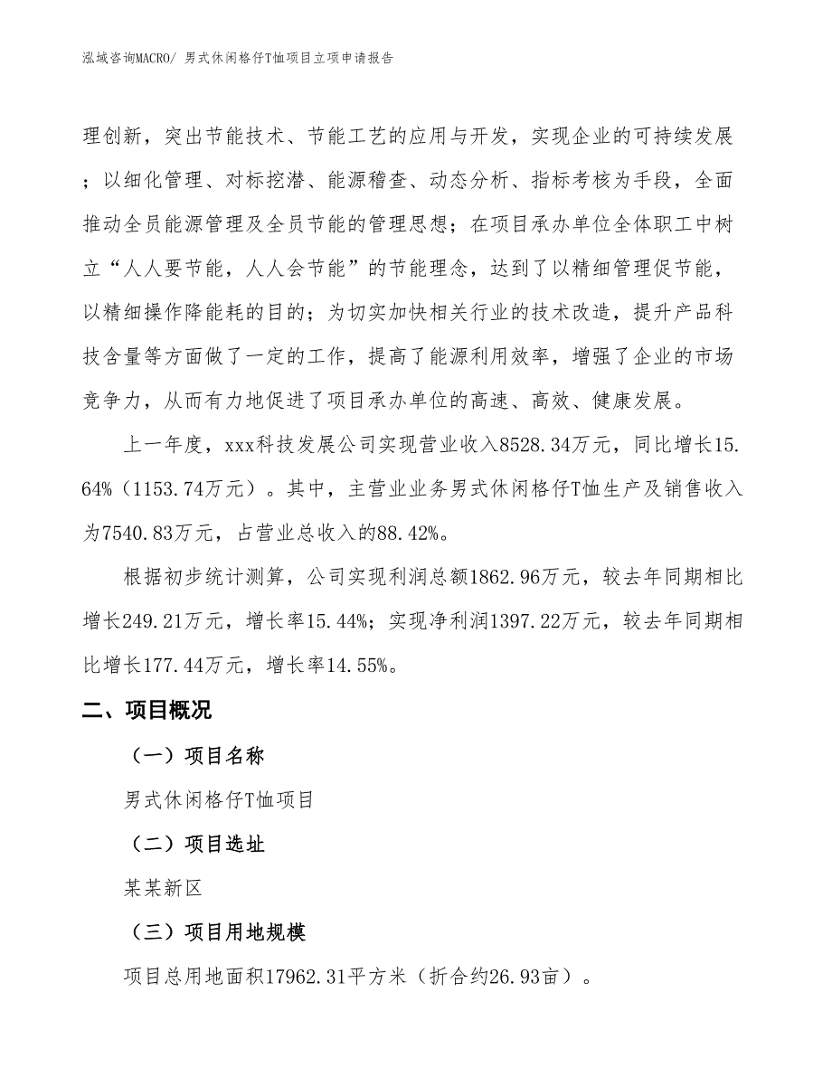 （招商引资）男式休闲格仔T恤项目立项申请报告_第2页