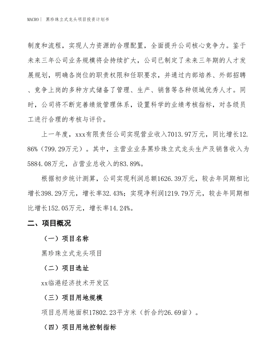 （招商引资报告）黑珍珠立式龙头项目投资计划书_第2页