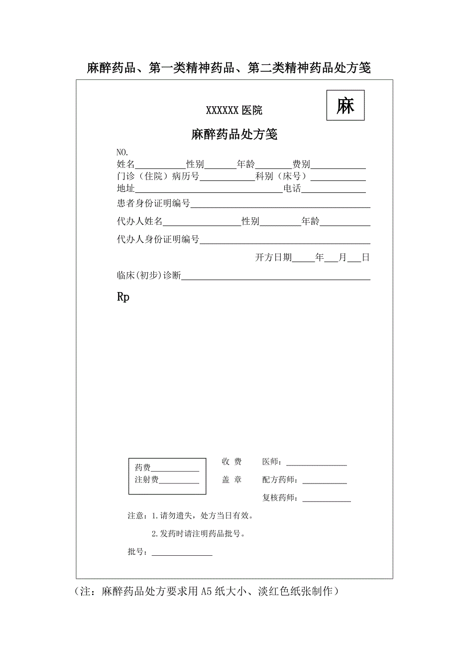 麻醉药品、第一类精神药品、第二类精神药品处方笺_第1页