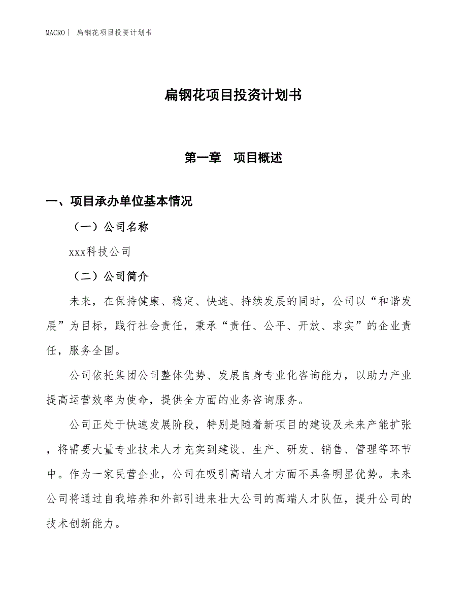 （招商引资报告）扁钢花项目投资计划书_第1页