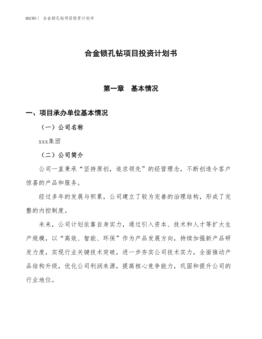 （招商引资报告）合金锁孔钻项目投资计划书_第1页