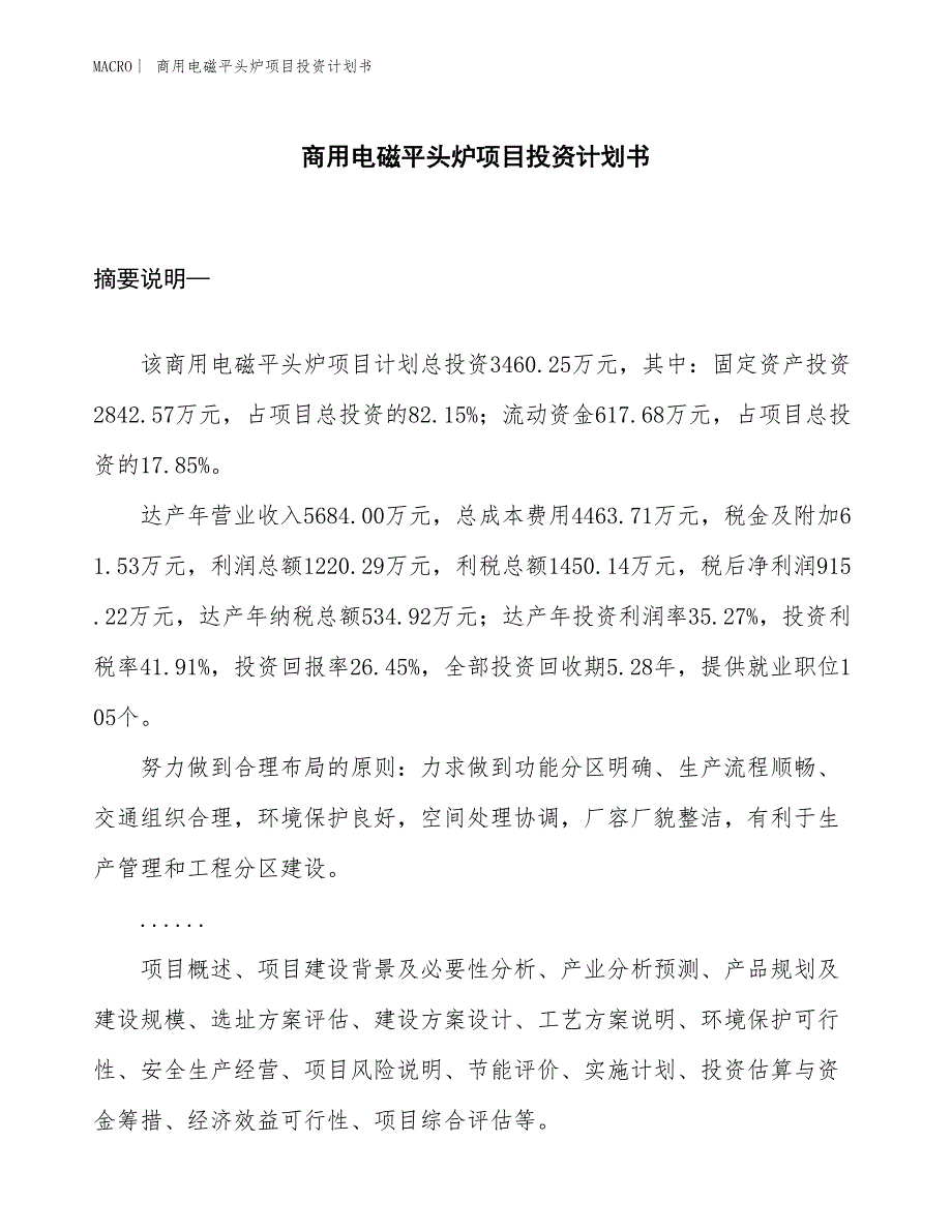 （招商引资报告）商用电磁平头炉项目投资计划书_第1页