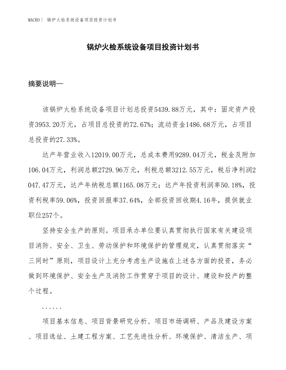 （招商引资报告）锅炉火检系统设备项目投资计划书_第1页