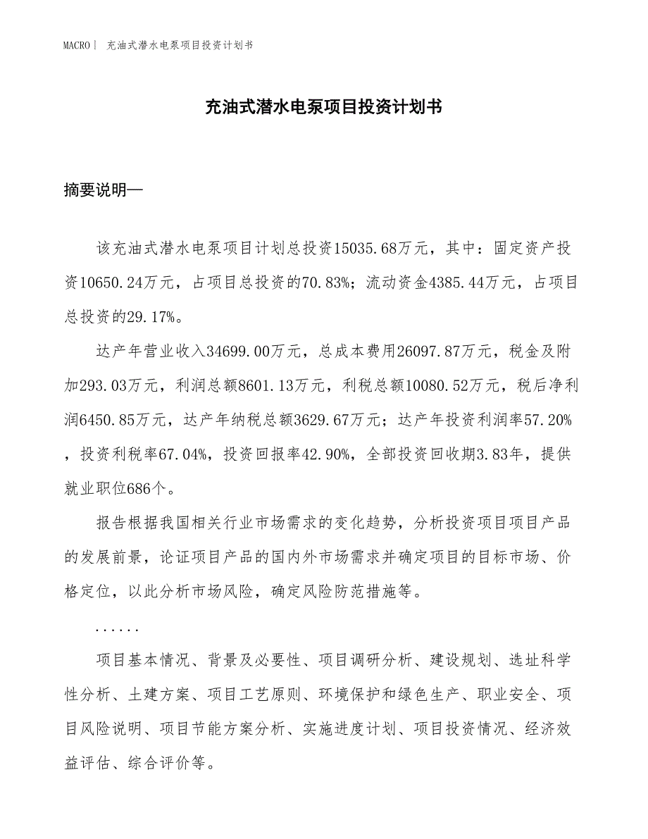 （招商引资报告）充油式潜水电泵项目投资计划书_第1页