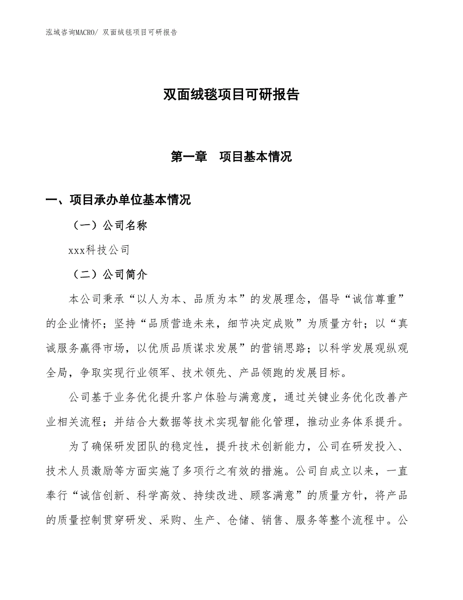 双面绒毯项目可研报告_第1页