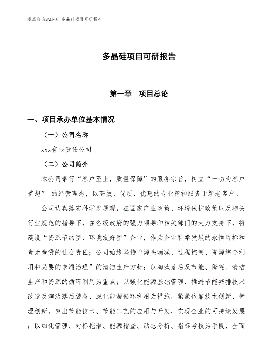 多晶硅项目可研报告_第1页