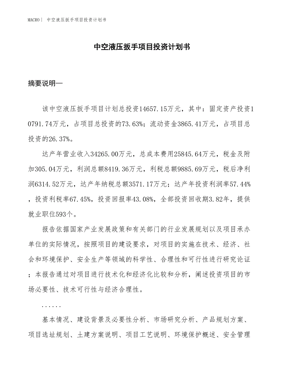 （招商引资报告）中空液压扳手项目投资计划书_第1页