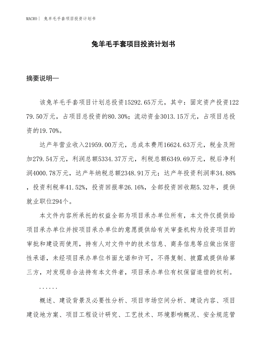 （招商引资报告）兔羊毛手套项目投资计划书_第1页