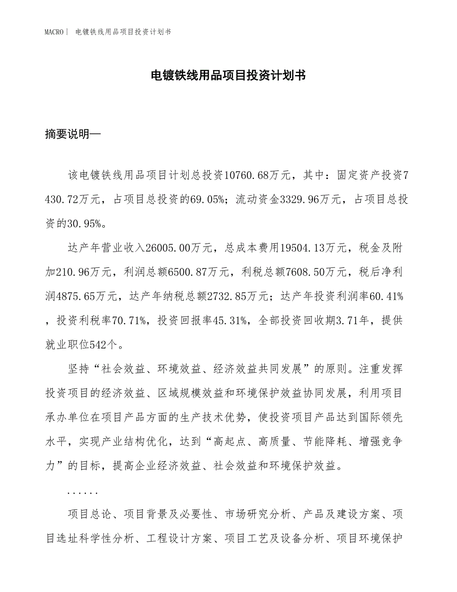 （招商引资报告）电镀铁线用品项目投资计划书_第1页