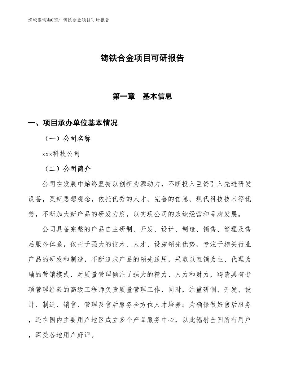 铸铁合金项目可研报告_第1页