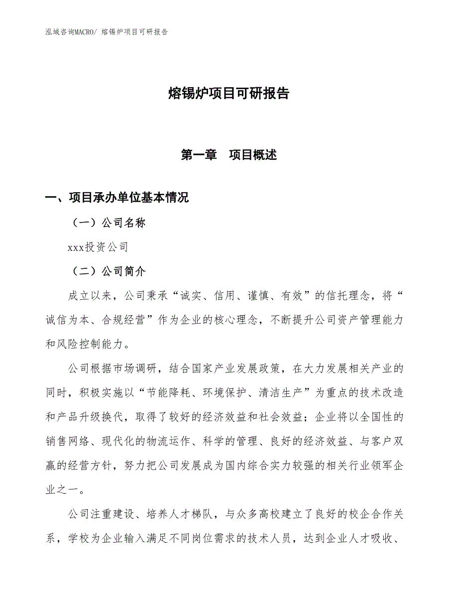 熔锡炉项目可研报告_第1页