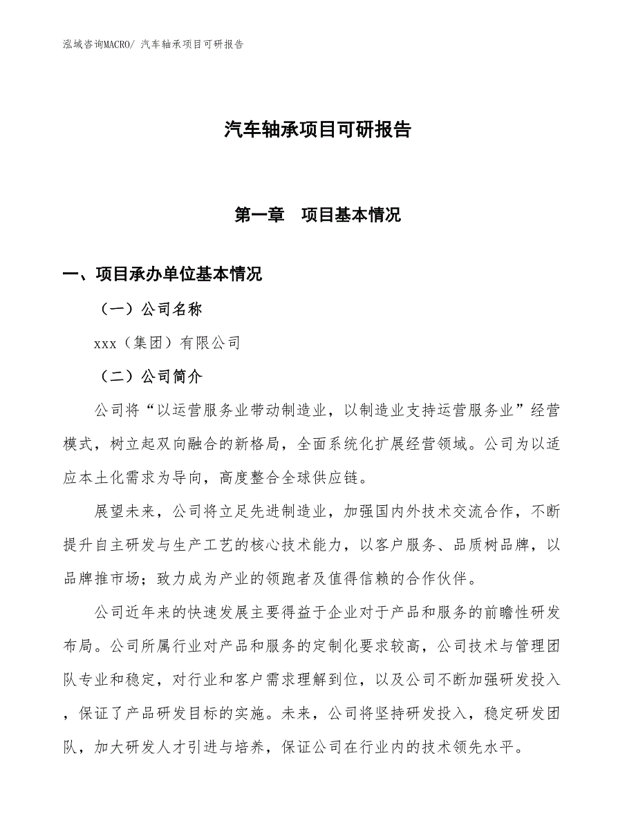 汽车轴承项目可研报告_第1页