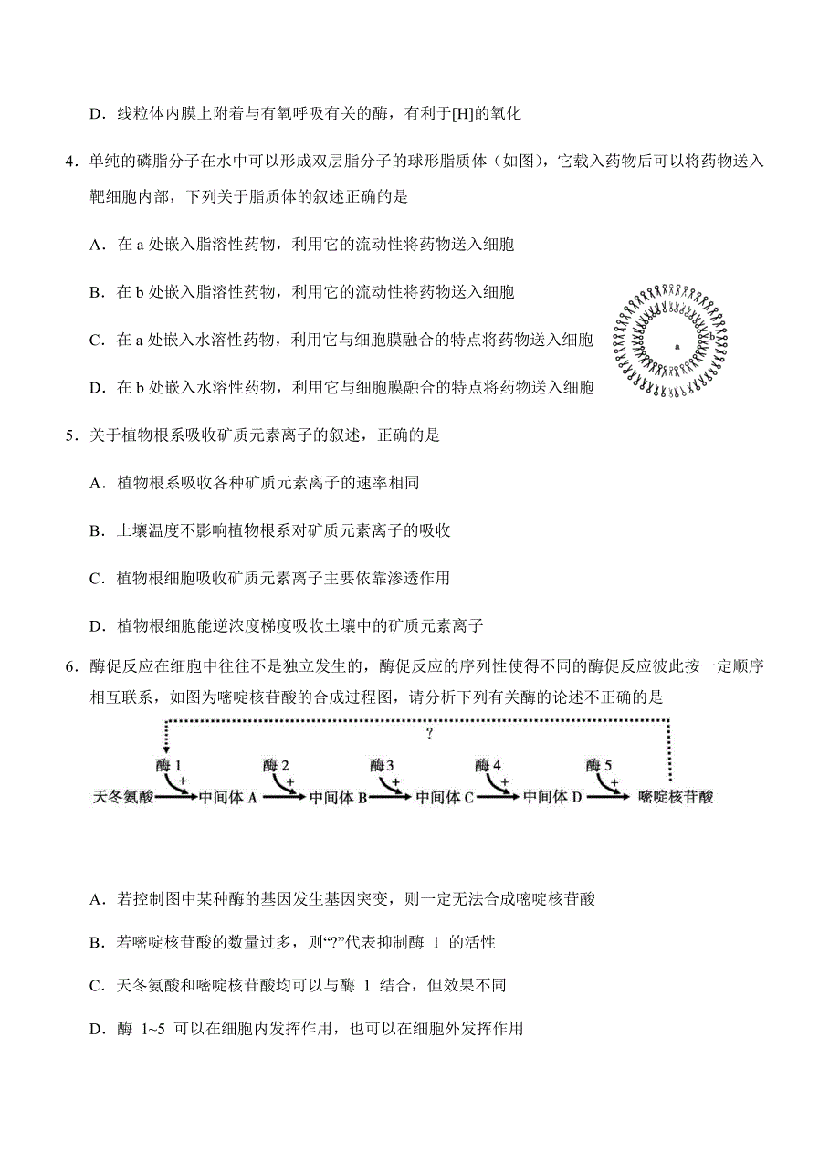 福建省2019届高三1月月考生物试卷及答案_第2页