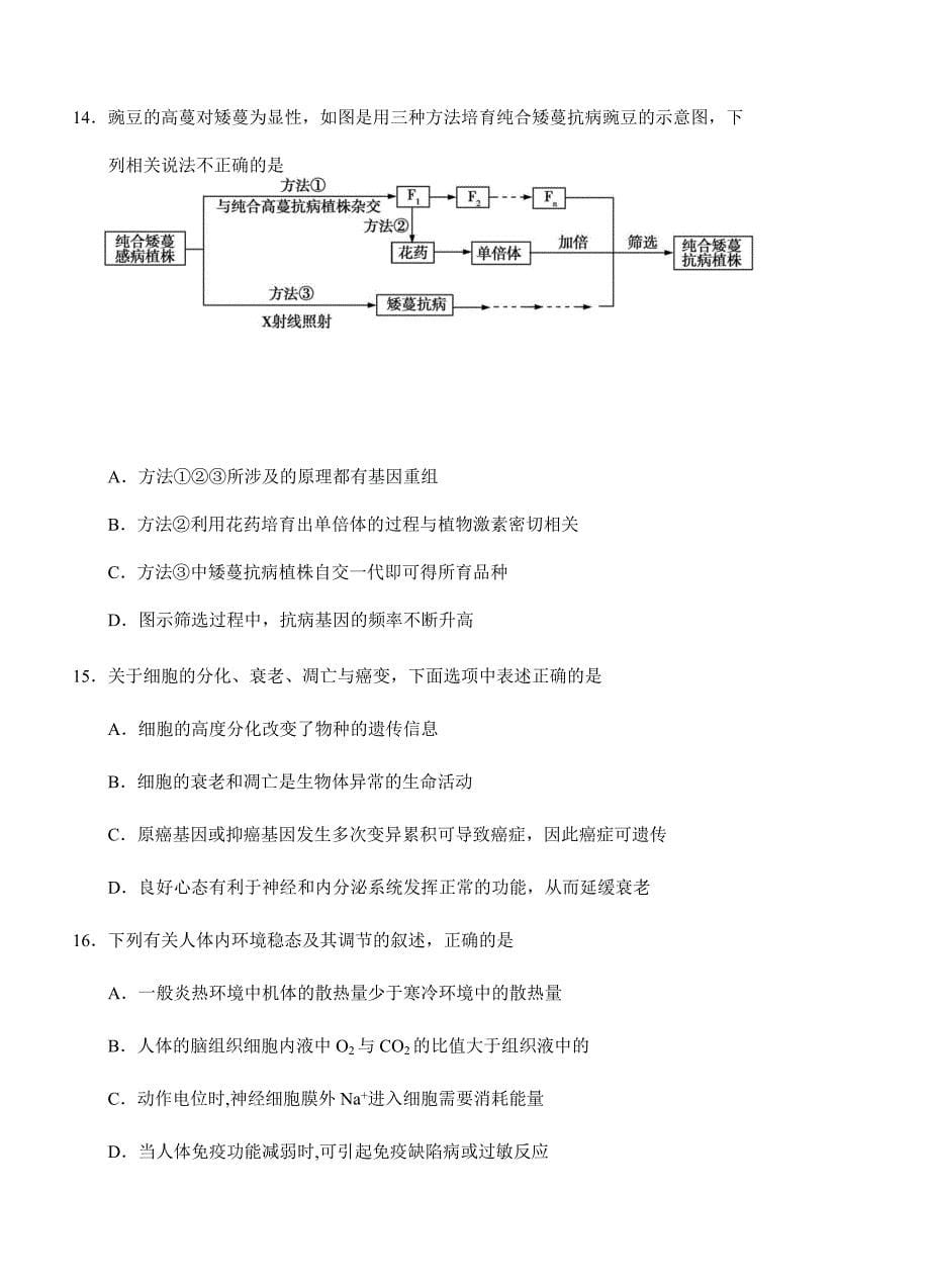 福建省2019届高三1月月考生物试卷及答案_第5页