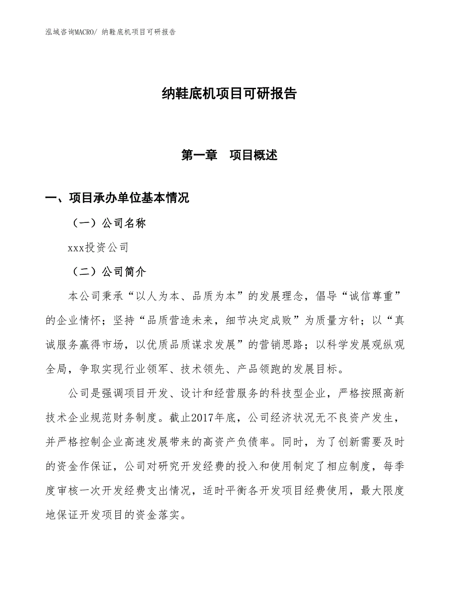 纳鞋底机项目可研报告_第1页