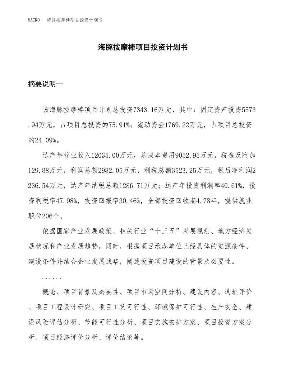 （招商引资报告）海豚按摩棒项目投资计划书_第1页