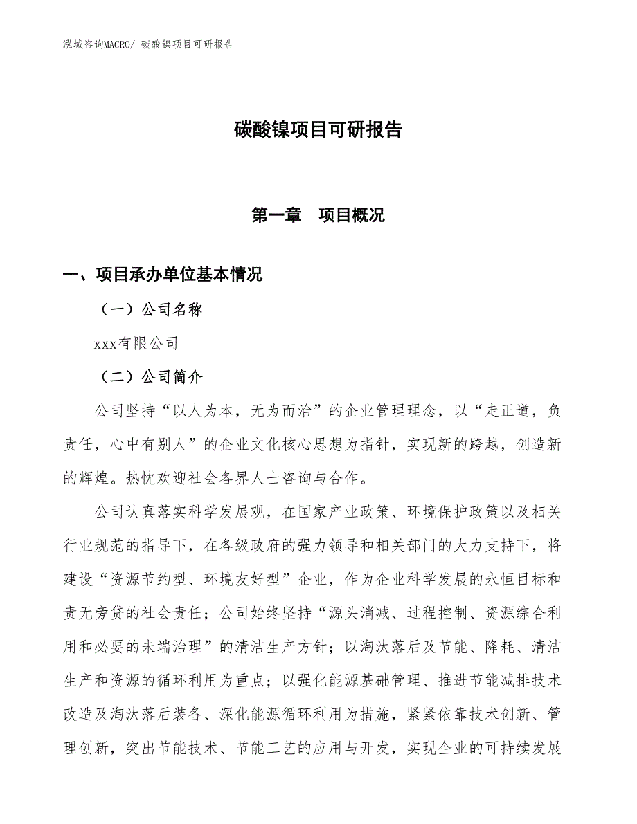 碳酸镍项目可研报告_第1页