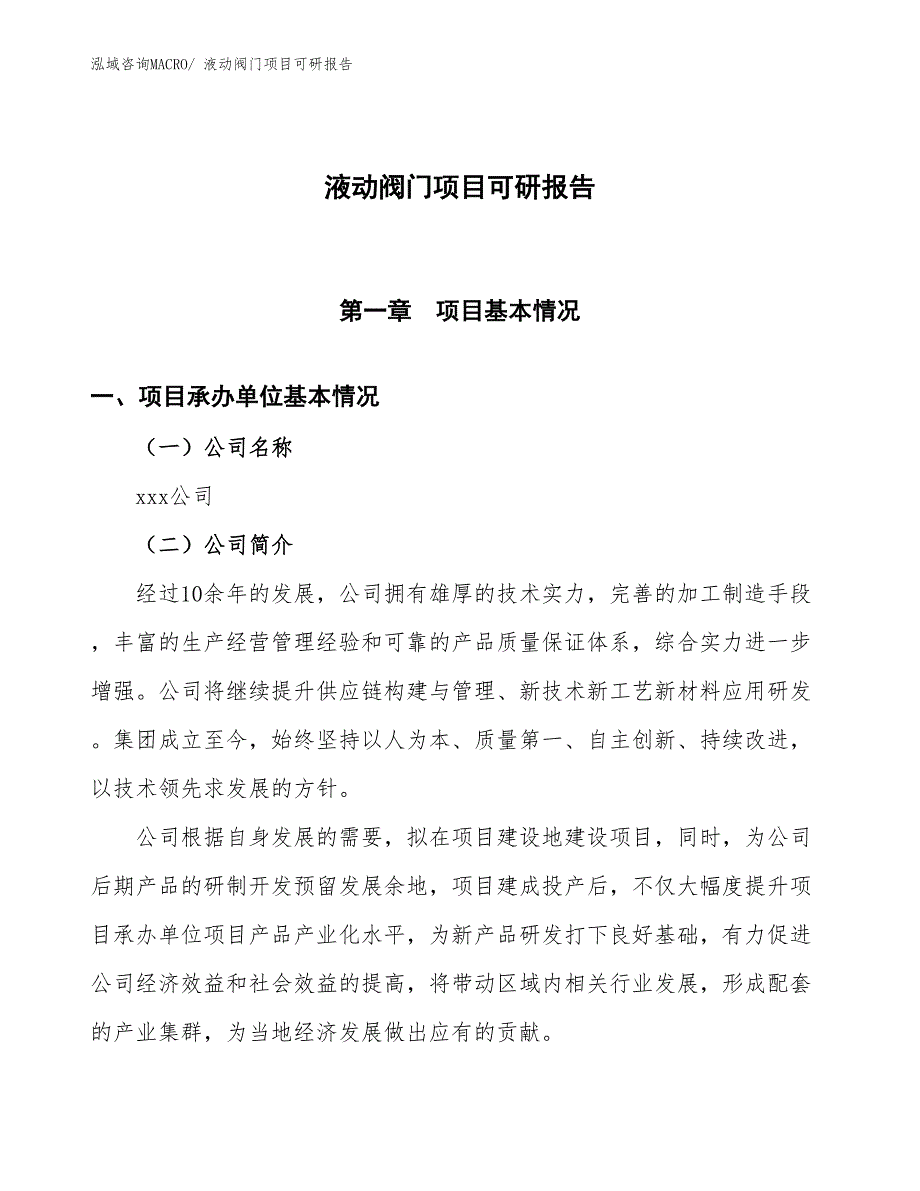 液动阀门项目可研报告_第1页