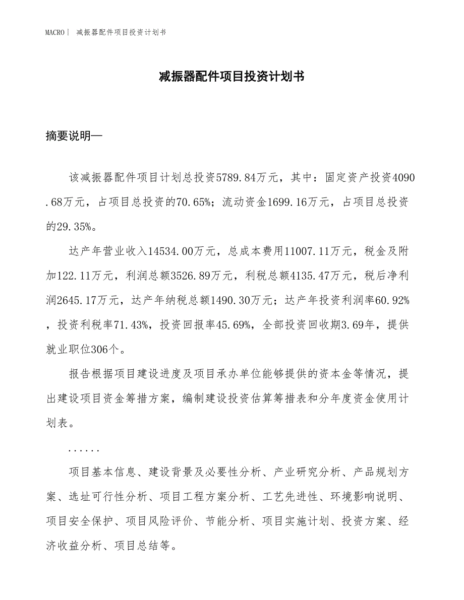 （招商引资报告）减振器配件项目投资计划书_第1页