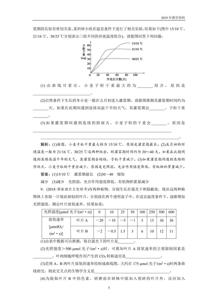 2019年高考生物二轮习题代谢板块综合练含解析_第5页