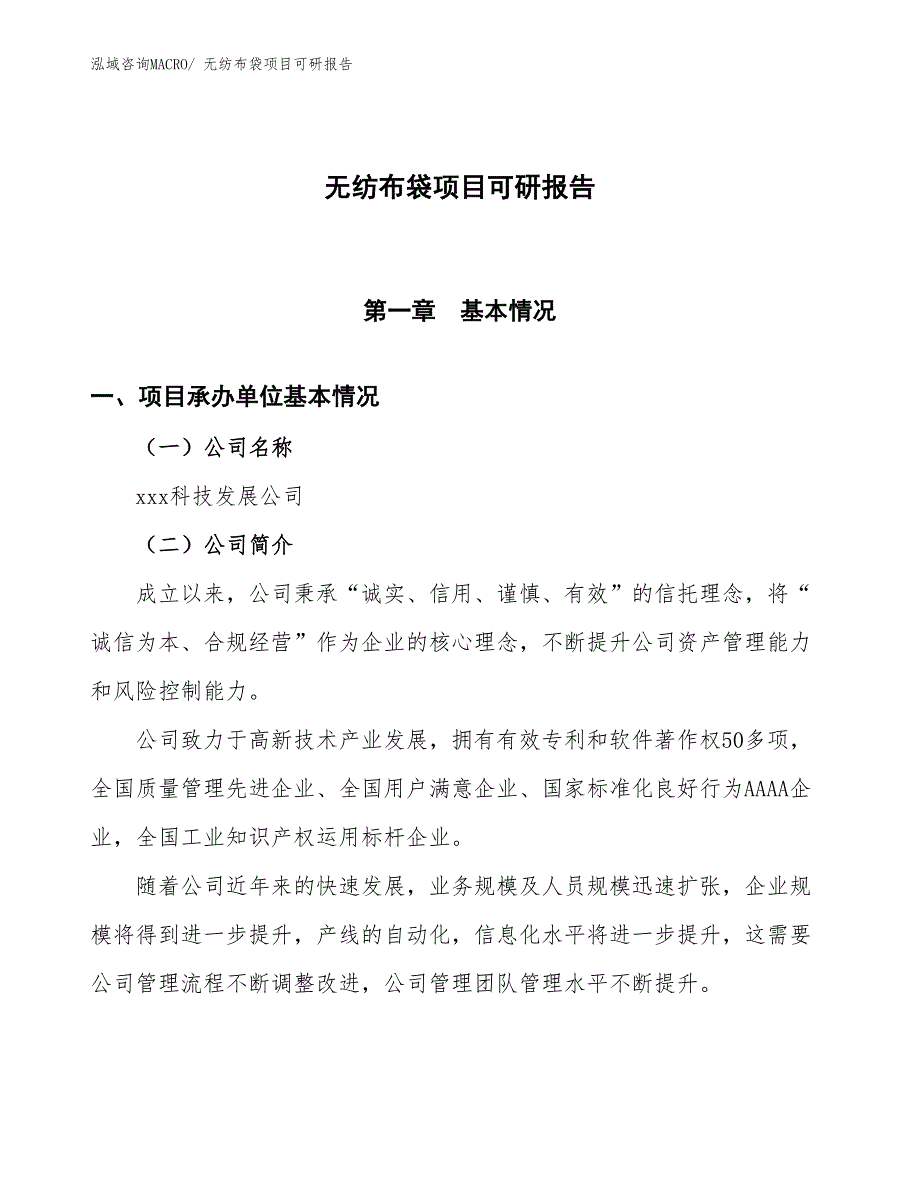 无纺布袋项目可研报告_第1页