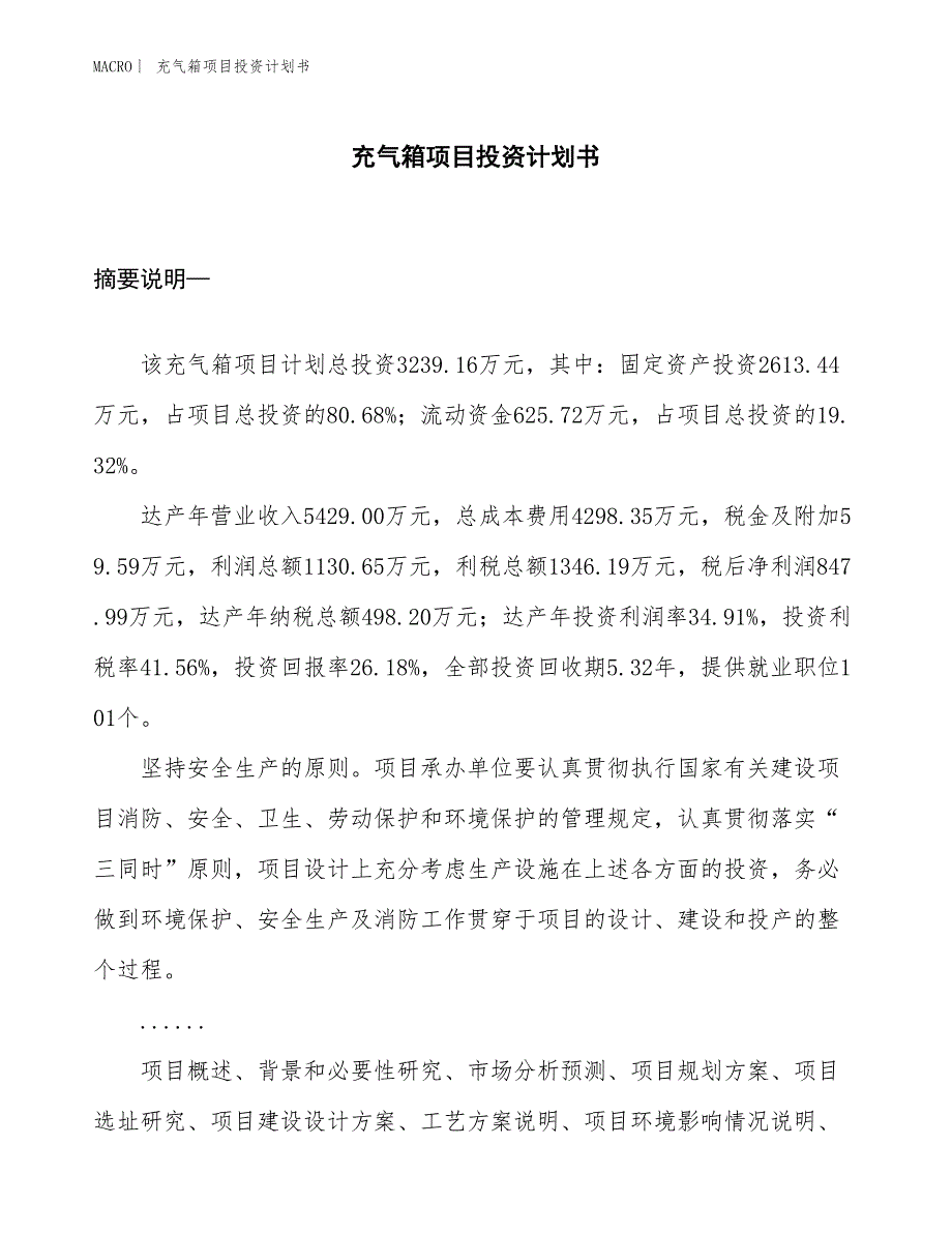 （招商引资报告）充气箱项目投资计划书_第1页