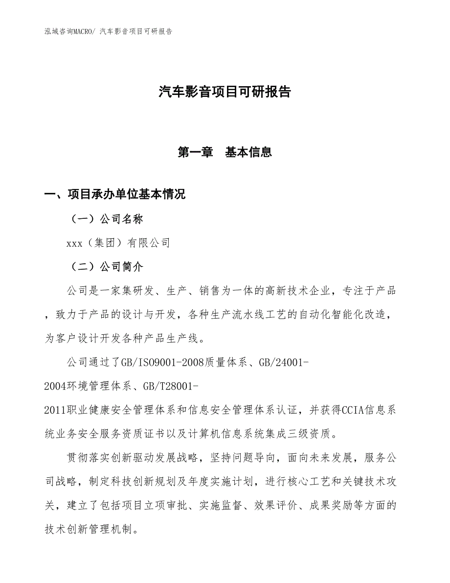 汽车影音项目可研报告_第1页