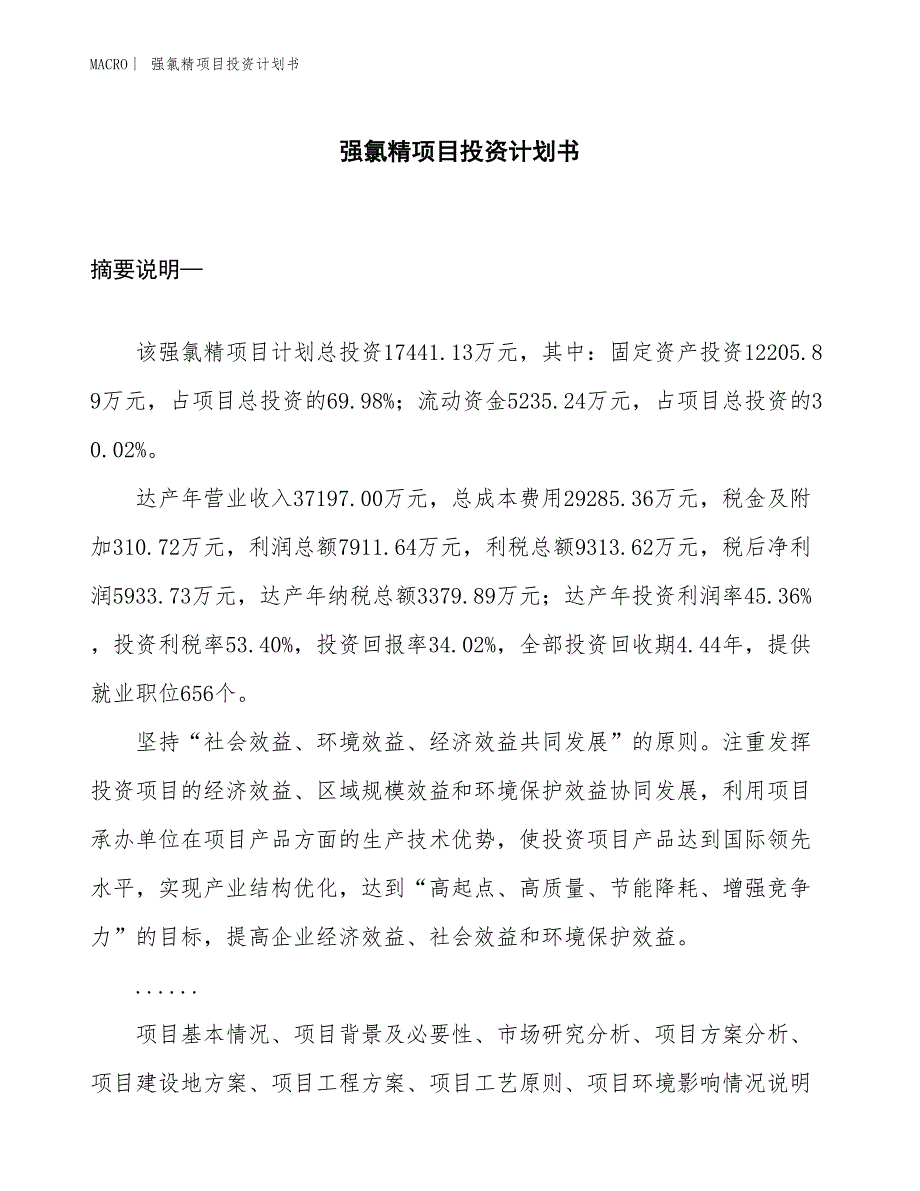 （招商引资报告）强氯精项目投资计划书_第1页