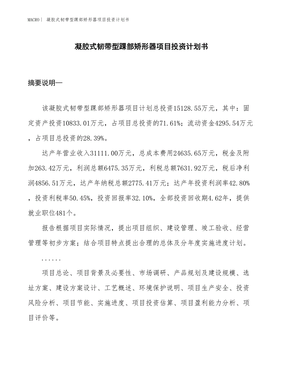 （招商引资报告）凝胶式韧带型踝部矫形器项目投资计划书_第1页